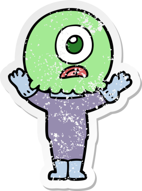 Bir insan tarafından çizilmiş sıkıntılı bir Tepegöz uzaylı uzay adamı çıkartması.