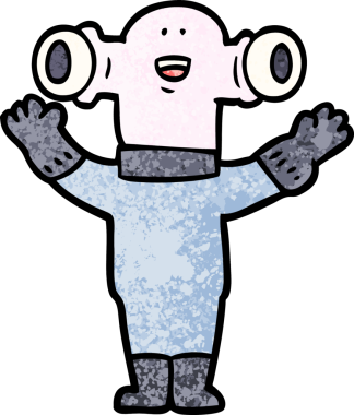 Bir insan tarafından çizilmiş dost canlısı uzaylı çizgi filmi.