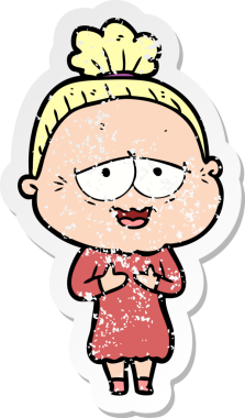 Bir insan tarafından çizilmiş mutlu, yaşlı bir kadının sıkıntılı çıkartması.