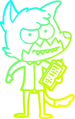 Bir insan tarafından çizilmiş pano ile sırıtan bir tilkinin soğuk çizgi çizimi