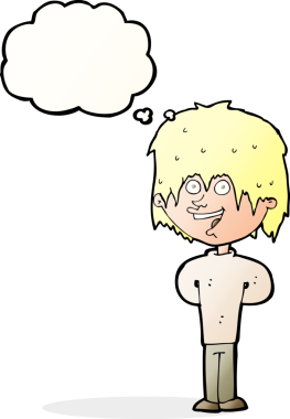 çizgi film mutlu pasaklı çocuk bir insan tarafından çizilmiş düşünce balonuyla