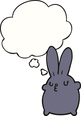 Bir insan tarafından çizilmiş düşünce kabarcığı olan sevimli çizgi film tavşanı.