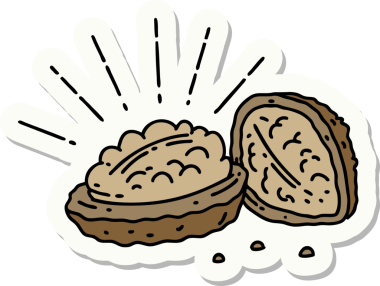 Bir insan tarafından çizilmiş dövmeli ceviz etiketi.