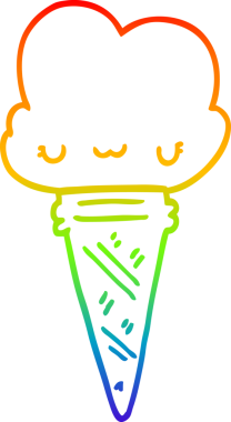 Gökkuşağı gradyan çizgi çizimi bir insan tarafından çizilmiş bir dondurma.