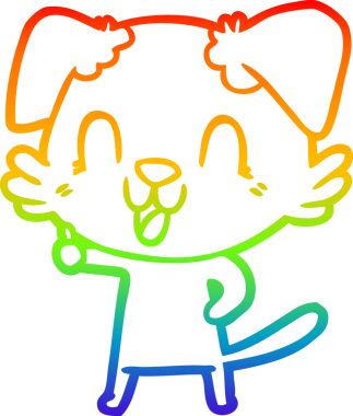 Gökkuşağı gradyan çizgisi bir insan tarafından çizilmiş gülen bir çizgi köpeğin çizimi