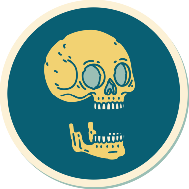 Bir insan tarafından çizilmiş bir kafatasının geleneksel stiliyle dövme çıkartması.