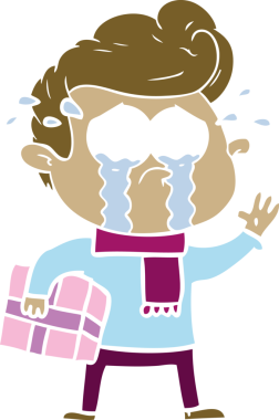 Bir insan tarafından çizilmiş düz renkli çizgi film ağlayan bir adam.