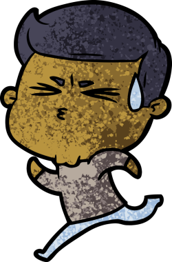 Bir insan tarafından çizilmiş terleyen çizgi film adamı.