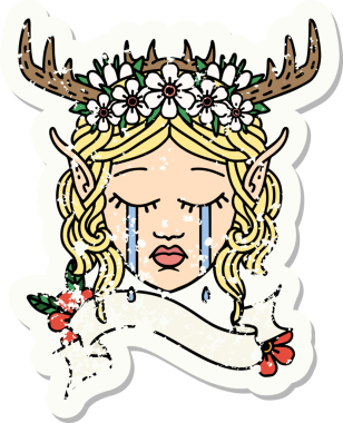 Bir insan tarafından çizilmiş üzgün bir Elf Druid karakterinin grunge çıkartması.