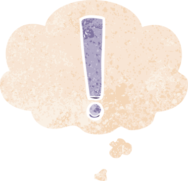 Düşünce baloncuğu ve grunge ile çizgi film ünlem bir insan tarafından çizilmiş sıkıntılı retro dokuma tarzı