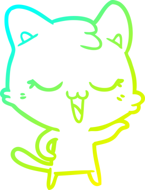 Bir insan tarafından çizilmiş mutlu çizgi film kedisinin soğuk gradyan çizgisi.