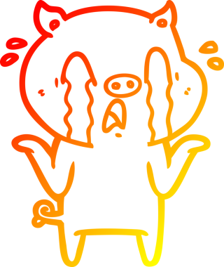 Bir insan tarafından çizilmiş, ağlayan bir domuz çizgi filmi.