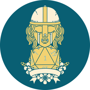 Retro Dövme Tarzı Ağlayan Ork Savaşçısı Karakteri Bir insan tarafından çizilmiş doğal bir D20 rulosu