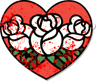 Geleneksel bir kalp stili ve bir insan tarafından çizilmiş çiçek dövmesi.