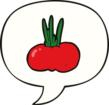 Bir insan tarafından çizilmiş konuşma balonlu sebze çizgi filmi.