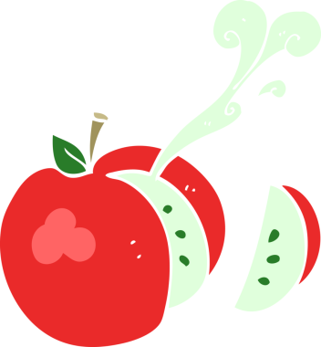 Bir insan tarafından çizilmiş dilimlenmiş elmanın düz renk çizimi