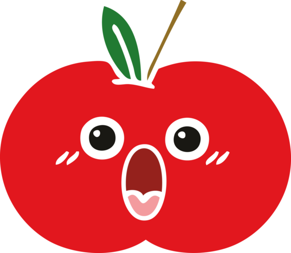 Bir insan tarafından çizilmiş kırmızı bir elmanın düz renkli retro karikatürü