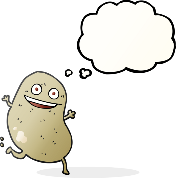 Bir insan tarafından çizilen serbest çizim düşünce baloncuklu patates.