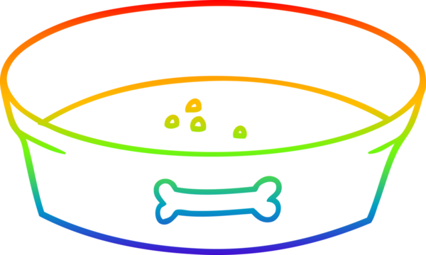 Gökkuşağı gradyan çizgi çizimi bir insan tarafından çizilmiş boş köpek maması kasesi