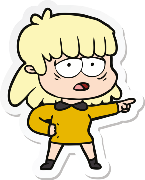 Bir insan tarafından çizilmiş yorgun bir karikatür çıkartması.