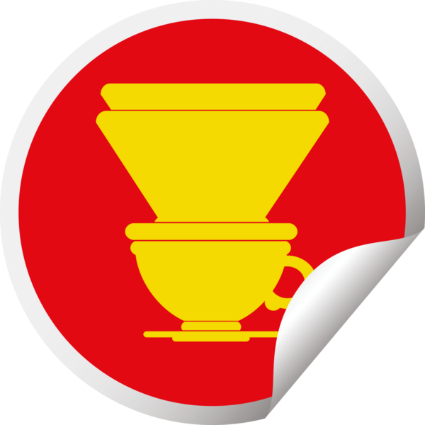 Bir insan tarafından çizilmiş kahve filtresi dairesel kabuk soyma etiketi