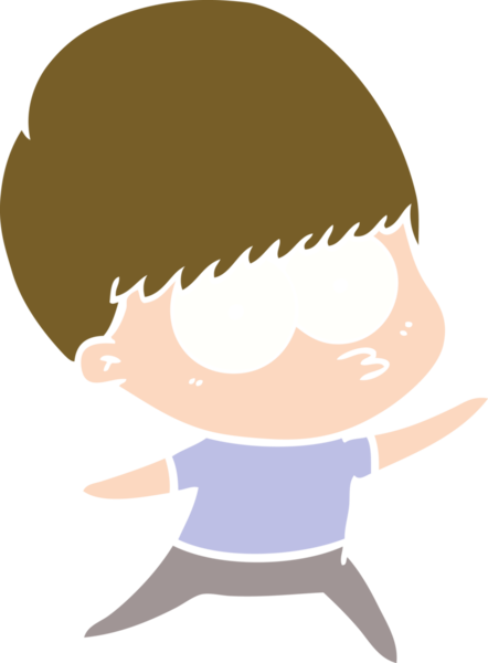 Bir insan tarafından çizilmiş düz renkli çizgi film çocuğu.