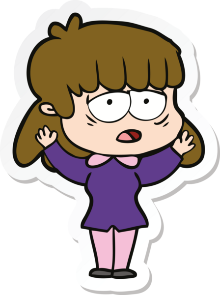 Bir insan tarafından çizilmiş yorgun bir karikatür çıkartması.