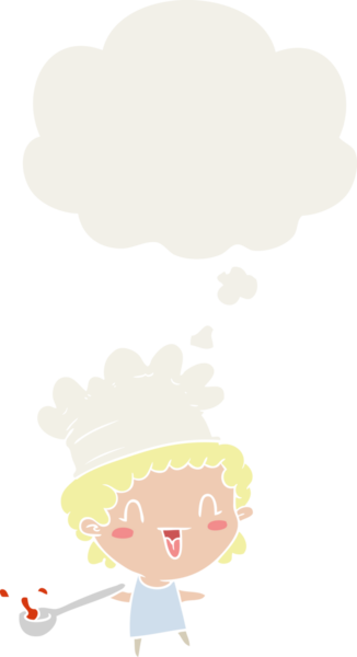 Düşünce baloncuğu olan karikatür şefi bir insan tarafından çizilmiş.