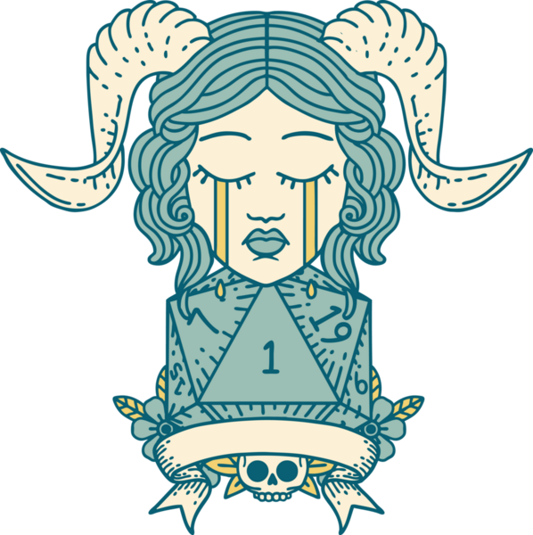 Retro Dövme Biçimi Ağlama Ağlama Doğal bir D20 zar atışıyla bir insan tarafından çizilmiş