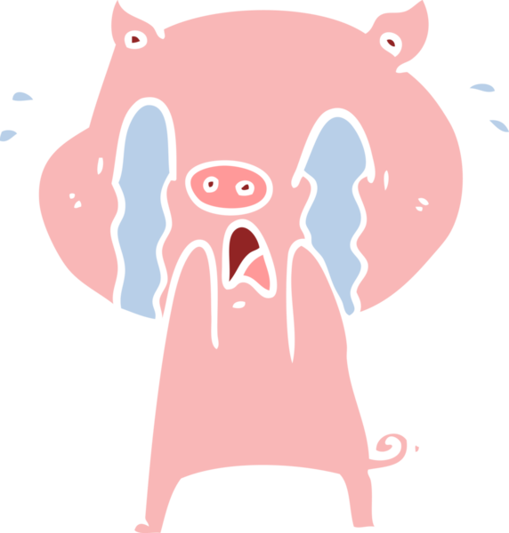 Ağlayan domuz düz renkli çizgi film bir insan tarafından çizildi.