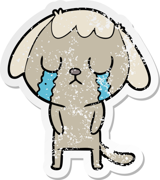 Bir insan tarafından çizilmiş ağlayan şirin bir köpeğin sıkıntılı çıkartması.