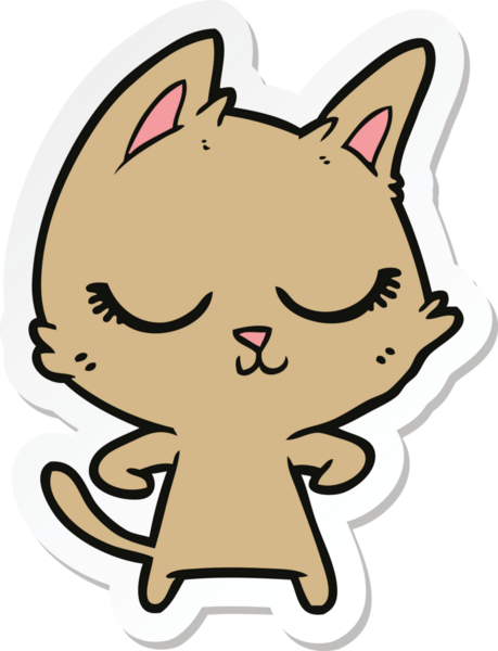 Bir insan tarafından çizilmiş sakin bir çizgi film kedisinin çıkartması.