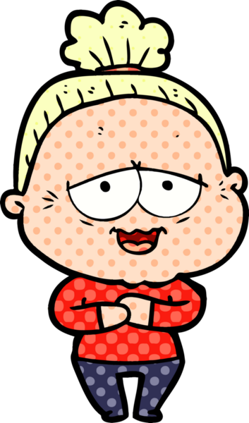 Bir insan tarafından çizilmiş mutlu yaşlı kadın çizgi filmi.