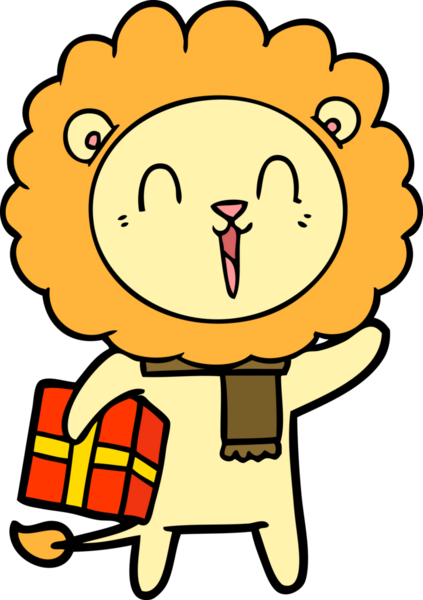 Bir insan tarafından çizilmiş gülen aslan karikatürü.