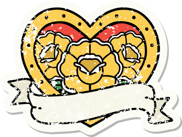 Geleneksel bir kalp stili ve insan tarafından çizilmiş çiçekli pankart dövmesi.