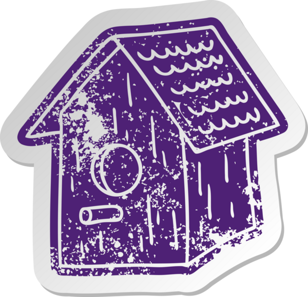 Bir insan tarafından çizilmiş ahşap kuş kafesinin sıkıntılı eski çizgi film çıkartması.