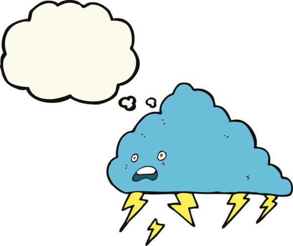 Bir insan tarafından çizilmiş düşünce baloncuklu karikatür gökgürültüsü.