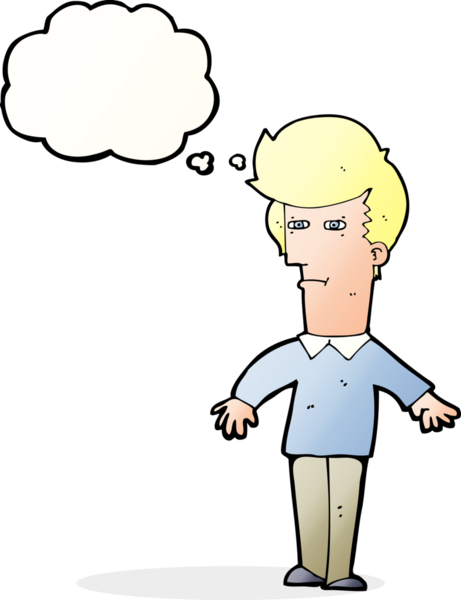 Bir insan tarafından çizilmiş düşünce baloncuğu olan şüpheli bir adam.