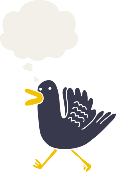 Çizgi film ördeği insan tarafından çizilmiş düşünce baloncuğuyla koşuyor.