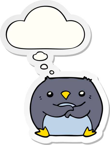 Düşünce baloncuğu insan tarafından çizilmiş bir çıkartma olan penguen çizgi filmi.