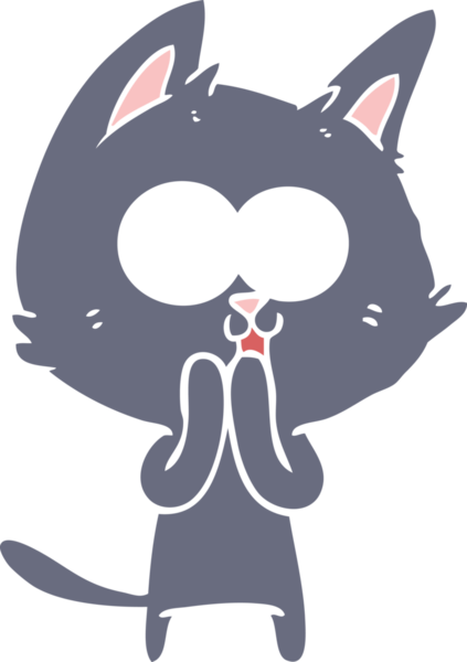 Bir insan tarafından çizilmiş komik düz renkli çizgi film kedisi.