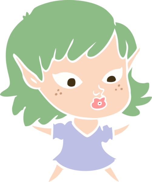 Bir insan tarafından çizilmiş düz renkli bir elf kızı.