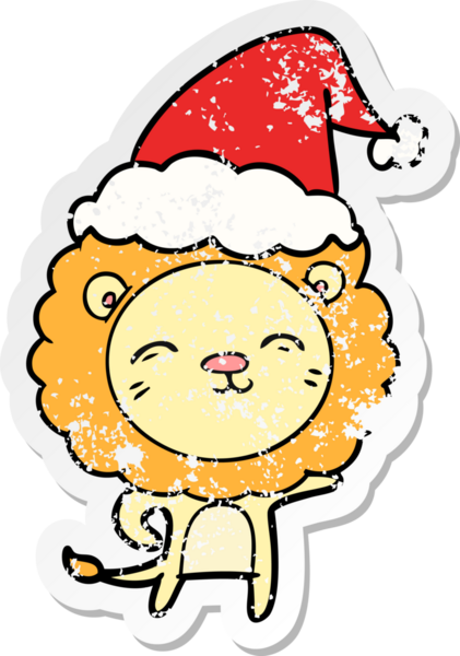 Bir insan tarafından çizilmiş Noel Baba şapkası takan bir aslanın el yazısı.