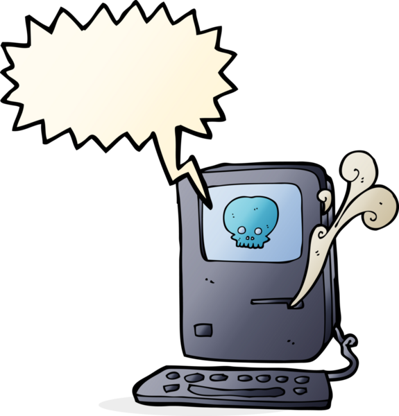 bir insan tarafından çizilmiş konuşma balonlu bilgisayar virüsü karikatürü