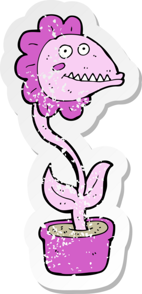 Bir insan tarafından çizilmiş bir karikatür canavar bitkisinin gerilimli etiketi.