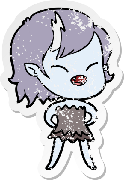 Bir insan tarafından çizilmiş gülen vampir kız çizgi filminin sıkıntılı çıkartması.