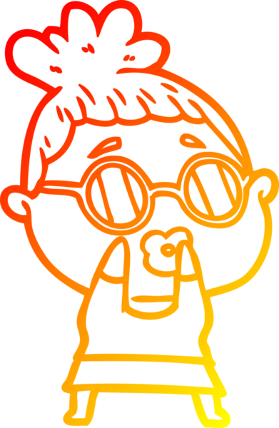 Bir insan tarafından çizilmiş gözlüklü bir karikatür kadın çizimi.