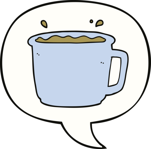 Bir insan tarafından çizilmiş konuşma balonlu kahve fincanı.