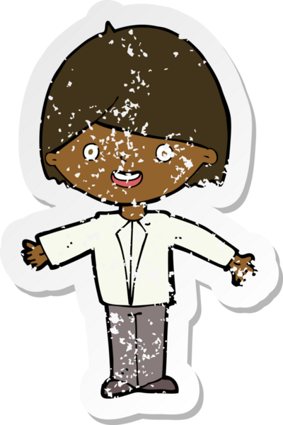 Bir insan tarafından çizilmiş mutlu bir adamın karikatür yapıştırması.