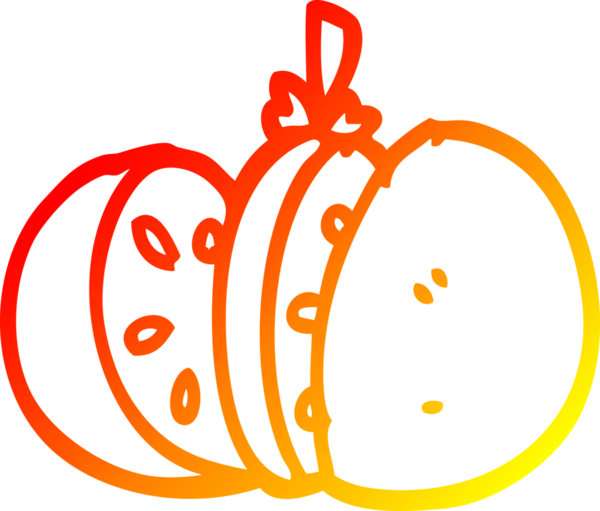 Bir insan tarafından çizilmiş doğranmış domatesin sıcak çizgi çizimi